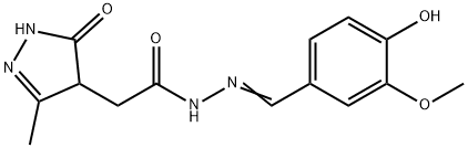 N'-(4-hydroxy-3-methoxybenzylidene)-2-(3-methyl-5-oxo-4,5-dihydro-1H-pyrazol-4-yl)acetohydrazide Struktur