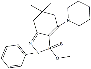 3-methoxy-6,6-dimethyl-2-phenyl-4-(1-piperidinyl)-3,5,6,7-tetrahydro-2H-1,2,3-benzodiazaphosphole 3-sulfide Struktur