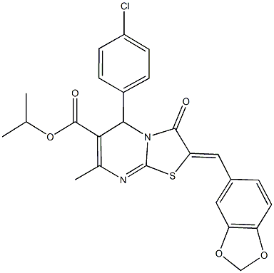 isopropyl 2-(1,3-benzodioxol-5-ylmethylene)-5-(4-chlorophenyl)-7-methyl-3-oxo-2,3-dihydro-5H-[1,3]thiazolo[3,2-a]pyrimidine-6-carboxylate Struktur