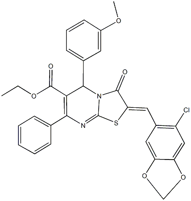 ethyl 2-[(6-chloro-1,3-benzodioxol-5-yl)methylene]-5-(3-methoxyphenyl)-3-oxo-7-phenyl-2,3-dihydro-5H-[1,3]thiazolo[3,2-a]pyrimidine-6-carboxylate Struktur