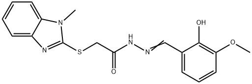 N'-(2-hydroxy-3-methoxybenzylidene)-2-[(1-methyl-1H-benzimidazol-2-yl)sulfanyl]acetohydrazide Struktur