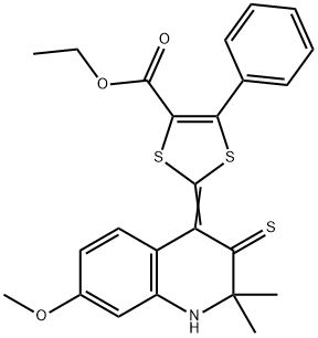 ethyl 2-(7-methoxy-2,2-dimethyl-3-thioxo-2,3-dihydro-4(1H)-quinolinylidene)-5-phenyl-1,3-dithiole-4-carboxylate Struktur