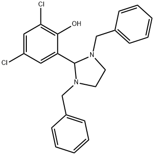 2,4-dichloro-6-(1,3-dibenzyl-2-imidazolidinyl)phenol Struktur