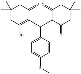 2-{(2-hydroxy-4,4-dimethyl-6-oxo-1-cyclohexen-1-yl)[4-(methylsulfanyl)phenyl]methyl}-5,5-dimethyl-1,3-cyclohexanedione Struktur