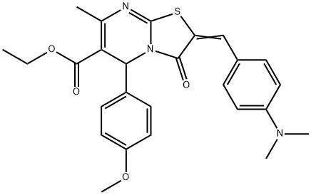 ethyl 2-[4-(dimethylamino)benzylidene]-5-(4-methoxyphenyl)-7-methyl-3-oxo-2,3-dihydro-5H-[1,3]thiazolo[3,2-a]pyrimidine-6-carboxylate Struktur