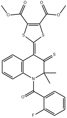 dimethyl 2-(1-(2-fluorobenzoyl)-2,2-dimethyl-3-thioxo-2,3-dihydro-4(1H)-quinolinylidene)-1,3-dithiole-4,5-dicarboxylate Struktur