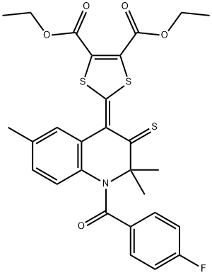 diethyl 2-(1-(4-fluorobenzoyl)-2,2,6-trimethyl-3-thioxo-2,3-dihydro-4(1H)-quinolinylidene)-1,3-dithiole-4,5-dicarboxylate Struktur