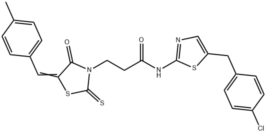 N-[5-(4-chlorobenzyl)-1,3-thiazol-2-yl]-3-[5-(4-methylbenzylidene)-4-oxo-2-thioxo-1,3-thiazolidin-3-yl]propanamide Struktur