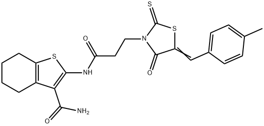 2-({3-[5-(4-methylbenzylidene)-4-oxo-2-thioxo-1,3-thiazolidin-3-yl]propanoyl}amino)-4,5,6,7-tetrahydro-1-benzothiophene-3-carboxamide Struktur