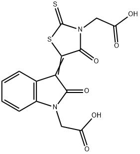 {5-[1-(carboxymethyl)-2-oxo-1,2-dihydro-3H-indol-3-ylidene]-4-oxo-2-thioxo-1,3-thiazolidin-3-yl}acetic acid Struktur