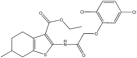 ethyl 2-{[(2,5-dichlorophenoxy)acetyl]amino}-6-methyl-4,5,6,7-tetrahydro-1-benzothiophene-3-carboxylate Struktur