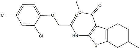 methyl 2-{[(2,4-dichlorophenoxy)acetyl]amino}-6-methyl-4,5,6,7-tetrahydro-1-benzothiophene-3-carboxylate Struktur