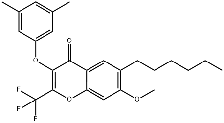 3-(3,5-dimethylphenoxy)-6-hexyl-7-methoxy-2-(trifluoromethyl)-4H-chromen-4-one Struktur