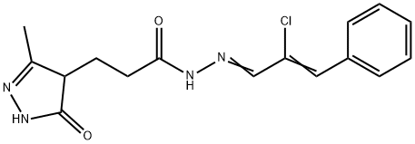 N'-(2-chloro-3-phenyl-2-propenylidene)-3-(3-methyl-5-oxo-4,5-dihydro-1H-pyrazol-4-yl)propanohydrazide Struktur