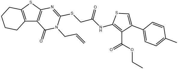 ethyl 2-({[(3-allyl-4-oxo-3,4,5,6,7,8-hexahydro[1]benzothieno[2,3-d]pyrimidin-2-yl)sulfanyl]acetyl}amino)-4-(4-methylphenyl)-3-thiophenecarboxylate Struktur