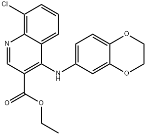 ethyl 8-chloro-4-(2,3-dihydro-1,4-benzodioxin-6-ylamino)-3-quinolinecarboxylate Struktur