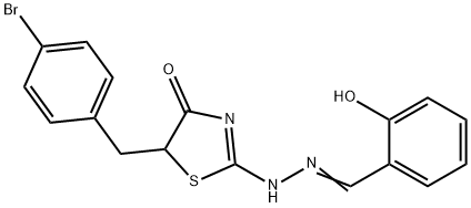 2-hydroxybenzaldehyde [5-(4-bromobenzyl)-4-oxo-1,3-thiazolidin-2-ylidene]hydrazone Struktur