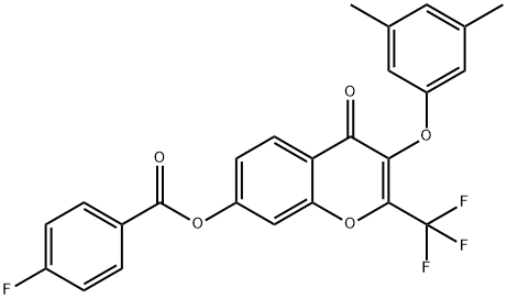 3-(3,5-dimethylphenoxy)-4-oxo-2-(trifluoromethyl)-4H-chromen-7-yl 4-fluorobenzoate Struktur