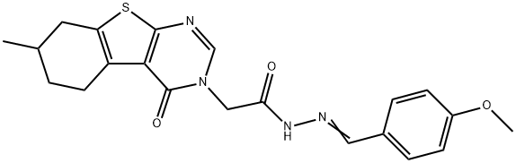 N'-(4-methoxybenzylidene)-2-(7-methyl-4-oxo-5,6,7,8-tetrahydro[1]benzothieno[2,3-d]pyrimidin-3(4H)-yl)acetohydrazide Struktur