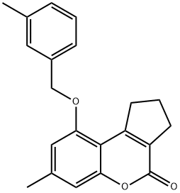 7-methyl-9-[(3-methylbenzyl)oxy]-2,3-dihydrocyclopenta[c]chromen-4(1H)-one Struktur