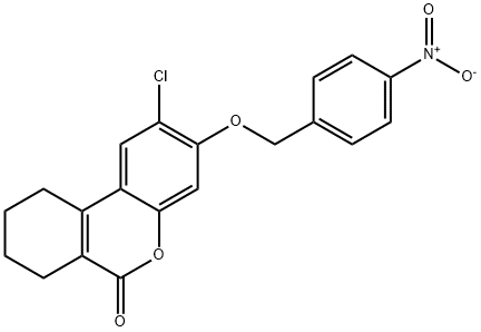 2-chloro-3-({4-nitrobenzyl}oxy)-7,8,9,10-tetrahydro-6H-benzo[c]chromen-6-one Struktur