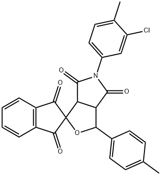 5-(3-chloro-4-methylphenyl)-1-(4-methylphenyl)-3a,6a-dihydrosprio[1H-furo[3,4-c]pyrrole-3,2'-(1'H)-indene]-1',3',4,6(2'H,3H,5H)-tetrone Struktur