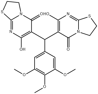 7-hydroxy-6-[(7-hydroxy-5-oxo-2,3-dihydro-5H-[1,3]thiazolo[3,2-a]pyrimidin-6-yl)(3,4,5-trimethoxyphenyl)methyl]-2,3-dihydro-5H-[1,3]thiazolo[3,2-a]pyrimidin-5-one Struktur