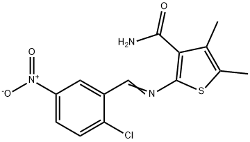 2-({2-chloro-5-nitrobenzylidene}amino)-4,5-dimethyl-3-thiophenecarboxamide Struktur