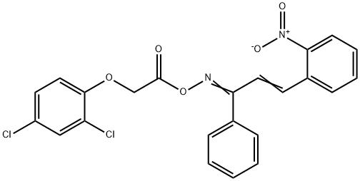 3-{2-nitrophenyl}-1-phenyl-2-propen-1-one O-[2-(2,4-dichlorophenoxy)acetyl]oxime Struktur