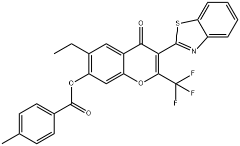 3-(1,3-benzothiazol-2-yl)-6-ethyl-4-oxo-2-(trifluoromethyl)-4H-chromen-7-yl 4-methylbenzoate Struktur