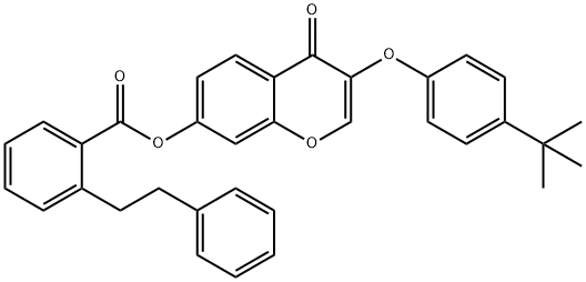 3-(4-tert-butylphenoxy)-4-oxo-4H-chromen-7-yl 2-(2-phenylethyl)benzoate Struktur