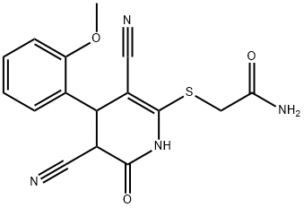 2-{[3,5-dicyano-4-(2-methoxyphenyl)-6-oxo-1,4,5,6-tetrahydro-2-pyridinyl]sulfanyl}acetamide Struktur