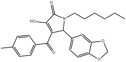 5-(1,3-benzodioxol-5-yl)-1-hexyl-3-hydroxy-4-(4-methylbenzoyl)-1,5-dihydro-2H-pyrrol-2-one Struktur