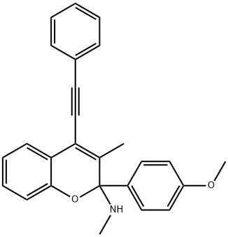 2-(4-methoxyphenyl)-N,3-dimethyl-4-(phenylethynyl)-2H-chromen-2-amine Struktur