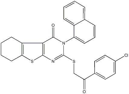 2-{[2-(4-chlorophenyl)-2-oxoethyl]sulfanyl}-3-(1-naphthyl)-5,6,7,8-tetrahydro[1]benzothieno[2,3-d]pyrimidin-4(3H)-one Struktur