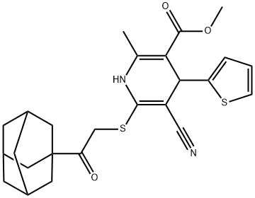 methyl 6-{[2-(1-adamantyl)-2-oxoethyl]sulfanyl}-5-cyano-2-methyl-4-(2-thienyl)-1,4-dihydro-3-pyridinecarboxylate Struktur