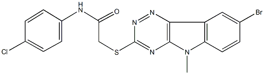 2-[(8-bromo-5-methyl-5H-[1,2,4]triazino[5,6-b]indol-3-yl)sulfanyl]-N-(4-chlorophenyl)acetamide Struktur