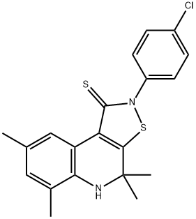 2-(4-chlorophenyl)-4,4,6,8-tetramethyl-4,5-dihydroisothiazolo[5,4-c]quinoline-1(2H)-thione Struktur