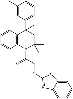 1-[(1,3-benzothiazol-2-ylsulfanyl)acetyl]-2,2,4-trimethyl-4-(3-methylphenyl)-1,2,3,4-tetrahydroquinoline Struktur