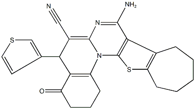 8-amino-4-oxo-5-(3-thienyl)-1,3,4,5,10,11,12,13-octahydro-2H,9H-cyclohepta[4',5']thieno[3',2':5,6]pyrimido[1,2-a]quinoline-6-carbonitrile Struktur