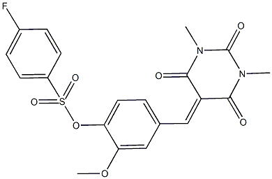 4-[(1,3-dimethyl-2,4,6-trioxotetrahydro-5(2H)-pyrimidinylidene)methyl]-2-methoxyphenyl 4-fluorobenzenesulfonate Struktur