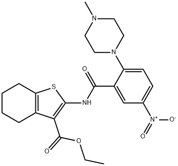 ethyl 2-{[5-nitro-2-(4-methyl-1-piperazinyl)benzoyl]amino}-4,5,6,7-tetrahydro-1-benzothiophene-3-carboxylate Struktur