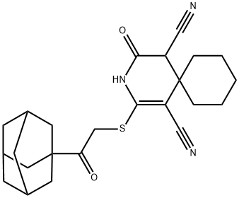 2-{[2-(1-adamantyl)-2-oxoethyl]sulfanyl}-4-oxo-3-azaspiro[5.5]undec-1-ene-1,5-dicarbonitrile Struktur