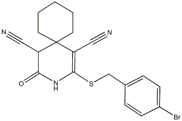 2-[(4-bromobenzyl)sulfanyl]-4-oxo-3-azaspiro[5.5]undec-1-ene-1,5-dicarbonitrile Struktur