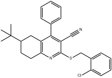 6-(tert-butyl)-2-[(2-chlorobenzyl)sulfanyl]-4-phenyl-5,6,7,8-tetrahydro-3-quinolinecarbonitrile Struktur