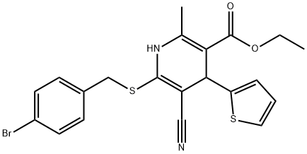 ethyl 6-[(4-bromobenzyl)sulfanyl]-5-cyano-2-methyl-4-(2-thienyl)-1,4-dihydro-3-pyridinecarboxylate Struktur