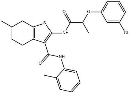 2-{[2-(3-chlorophenoxy)propanoyl]amino}-6-methyl-N-(2-methylphenyl)-4,5,6,7-tetrahydro-1-benzothiophene-3-carboxamide Struktur