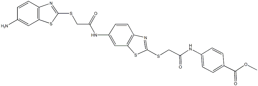 methyl 4-[({[6-({[(6-amino-1,3-benzothiazol-2-yl)sulfanyl]acetyl}amino)-1,3-benzothiazol-2-yl]sulfanyl}acetyl)amino]benzoate Struktur