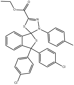 ethyl 1,1-bis(4-chlorophenyl)-4'-(4-methylphenyl)-1,3,4',5'-tetrahydrospiro(2-benzothiophene-3,5'-[1,3,4]-thiadiazole)-2'-carboxylate Struktur