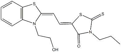 5-[2-(3-(2-hydroxyethyl)-1,3-benzothiazol-2(3H)-ylidene)ethylidene]-3-propyl-2-thioxo-1,3-thiazolidin-4-one Struktur